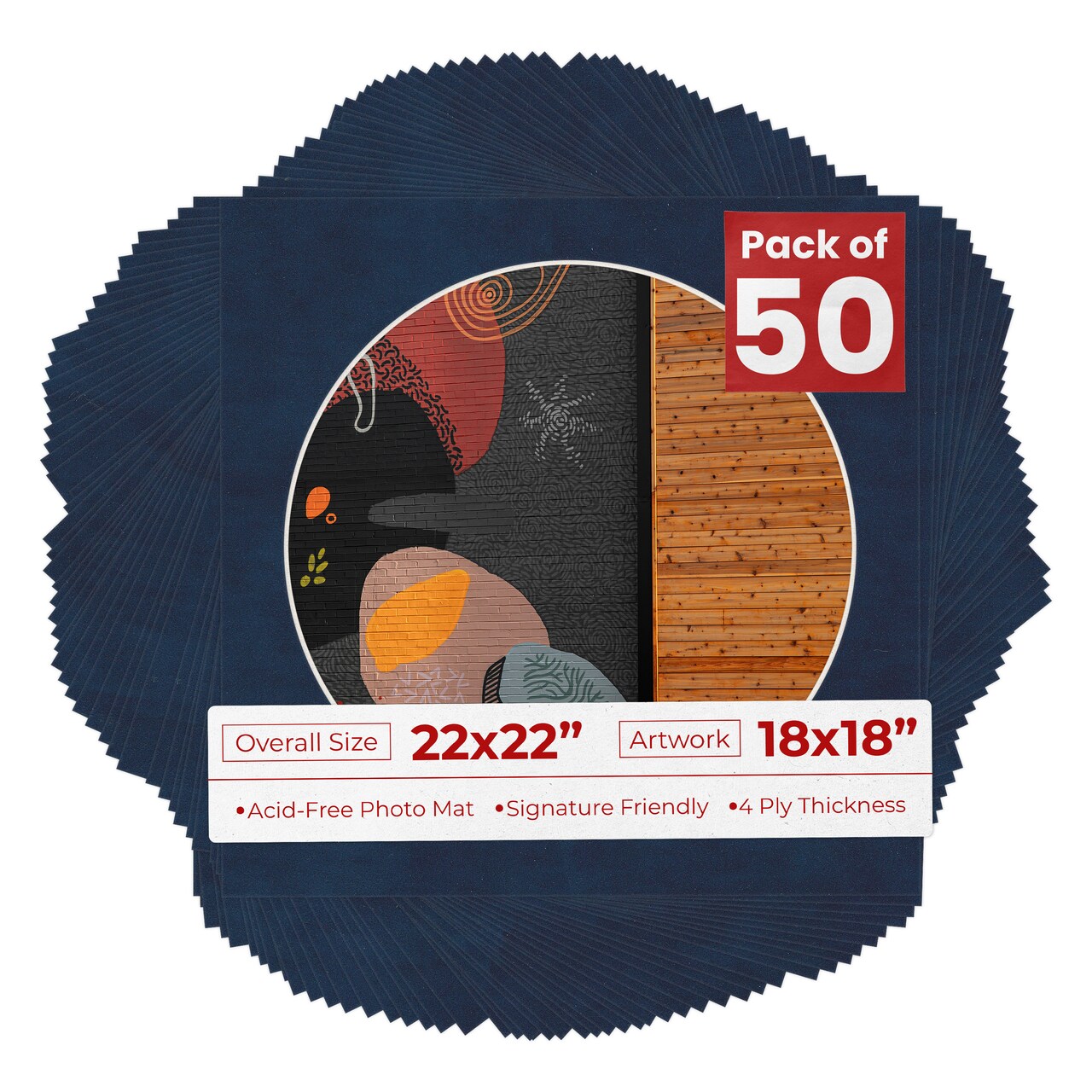 Navy Suede Mat Board for 22x22 Frames - Circle Opening for 18x18 Photos